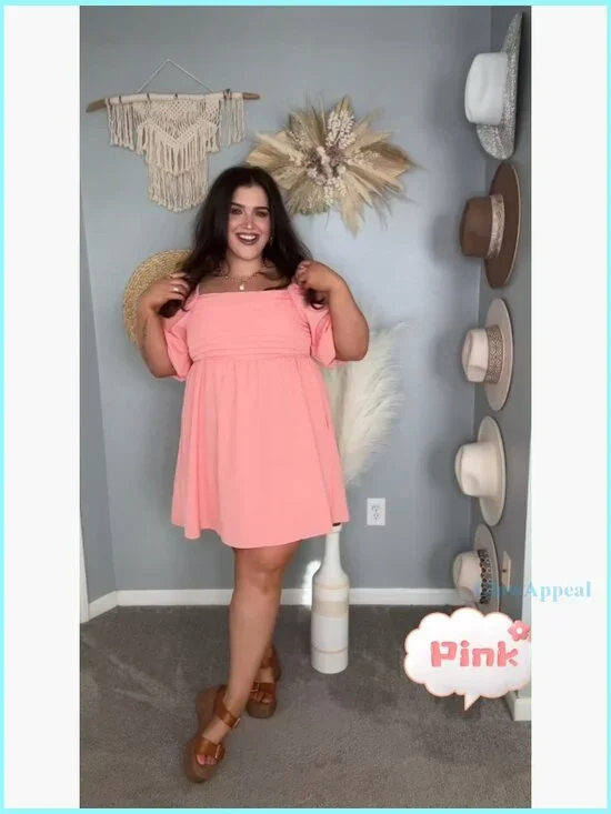 Square Neck Half Puff Sleeve High Waist A-Line Babydoll Mini Dress - Picture 7 of 7